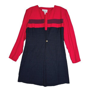 SL Fashions Blazer Womens 6 Petite Red Black Longline Top Business Office Casual